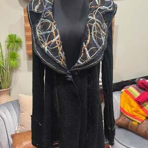 Sioni Studio Women's L Mohair Blend Boho Cardigan Sweater Coat 3 Button Ruffles